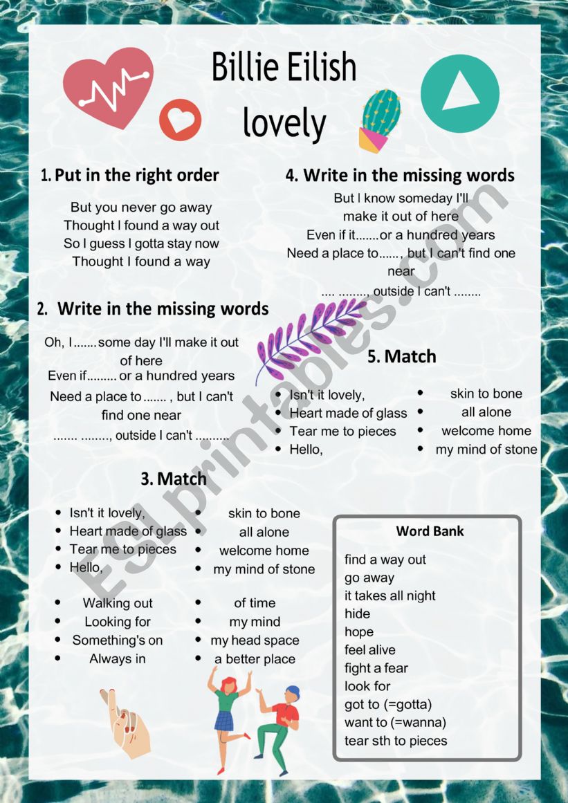 Song worksheet Billie Eilish - Lovely