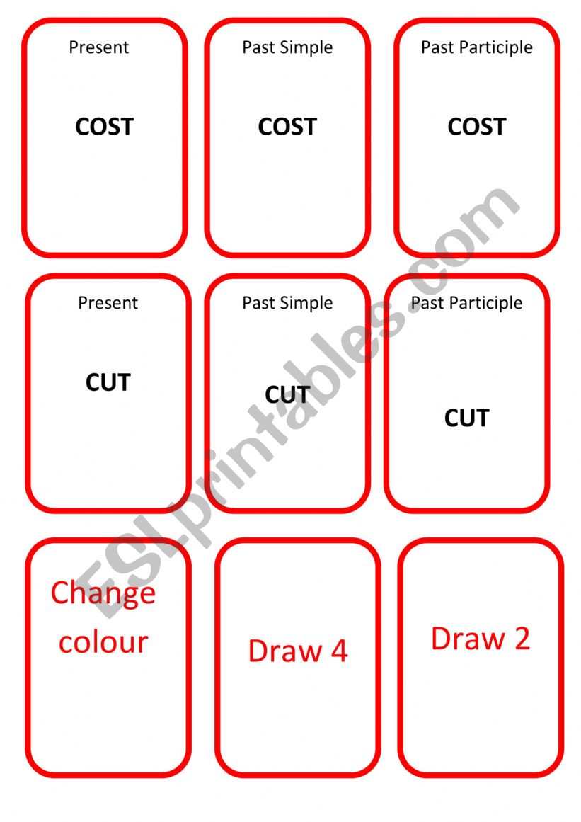 Uno irregular verbs 2 worksheet