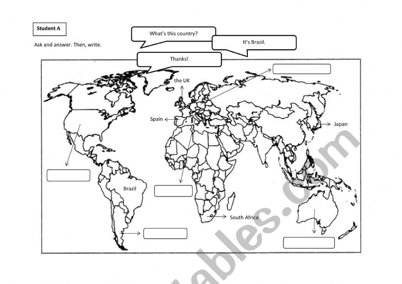 Countries & World map - Information gap - ESL worksheet by CarliM
