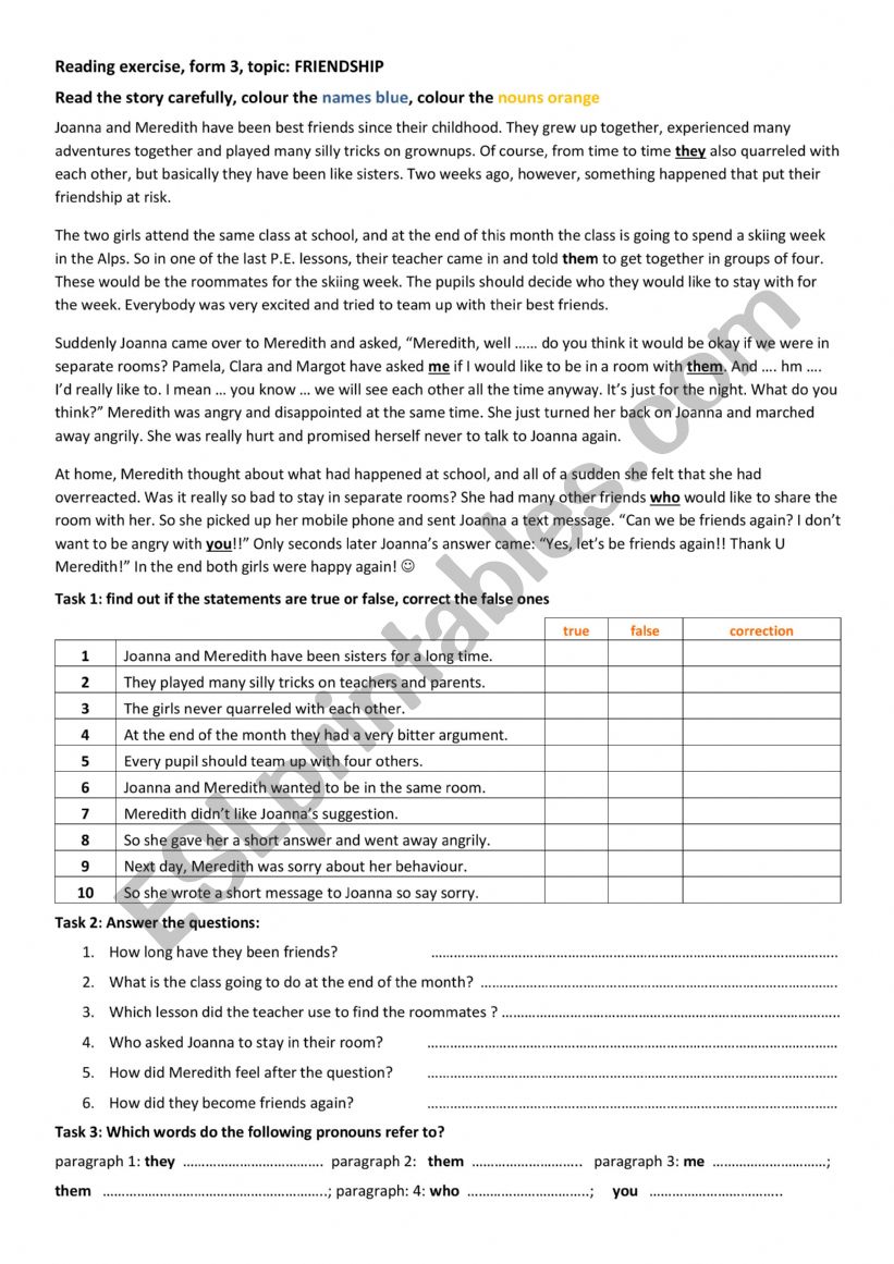 Friendship worksheet