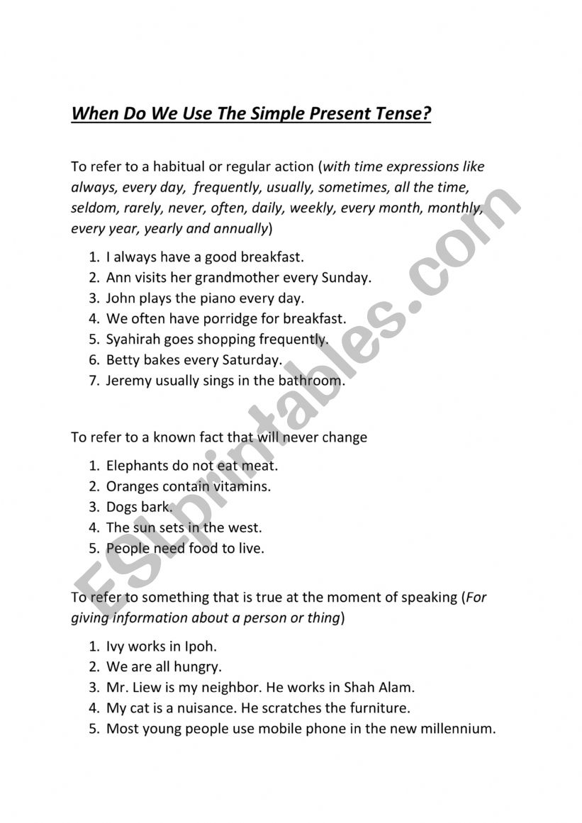 Simple Present Tense worksheet