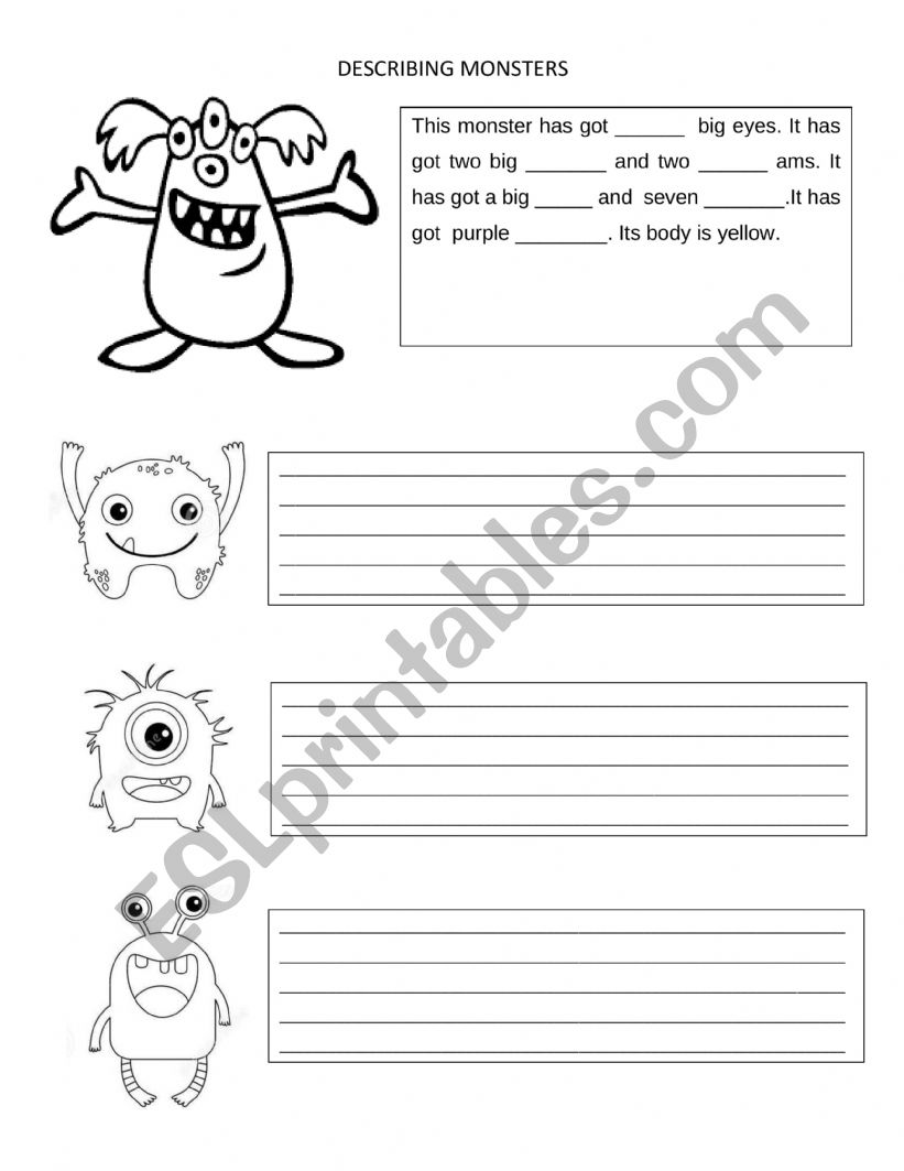 Describing monsters worksheet