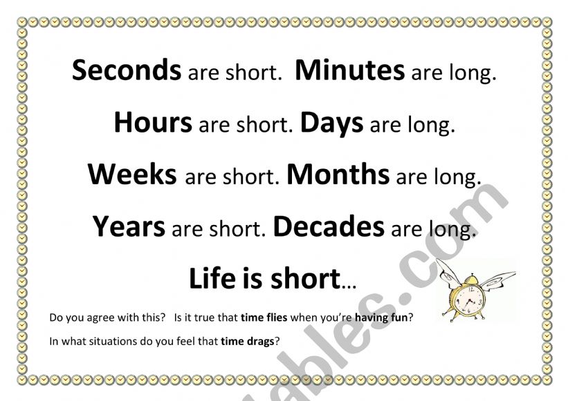 Seconds are short worksheet