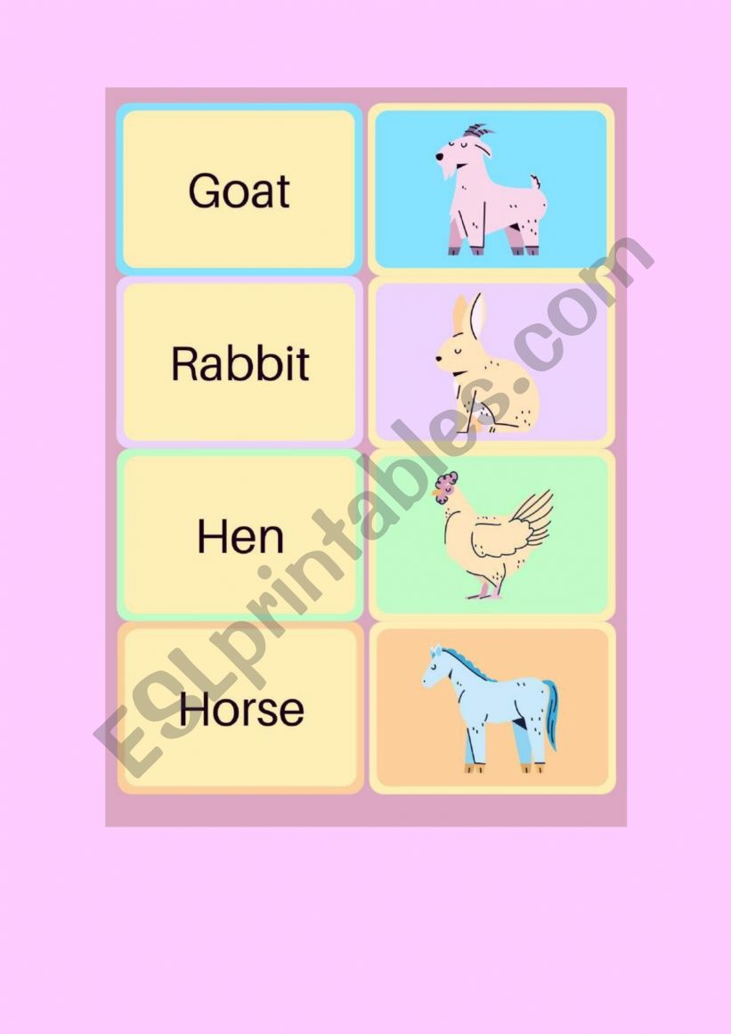 Animals flashcards worksheet