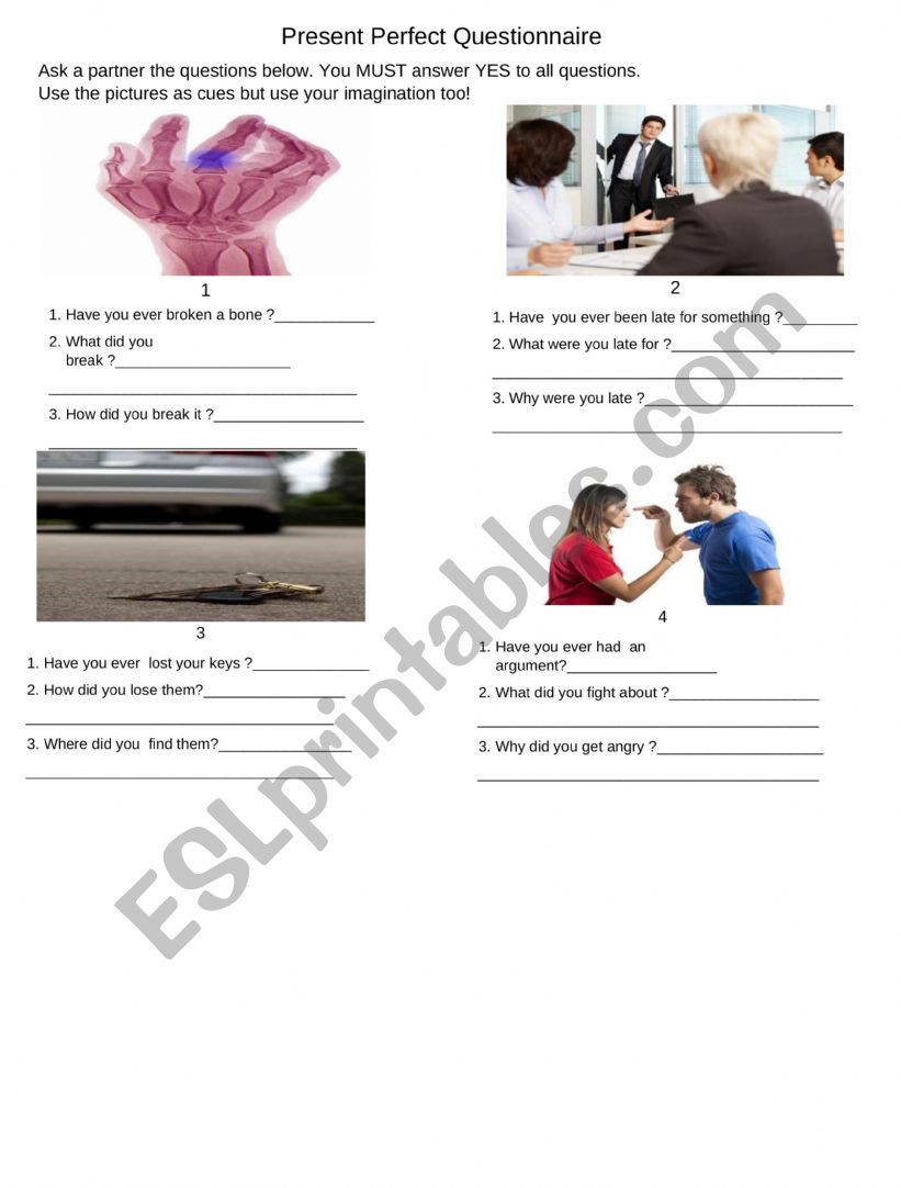PRESENT PEFECT QUESTIONS worksheet