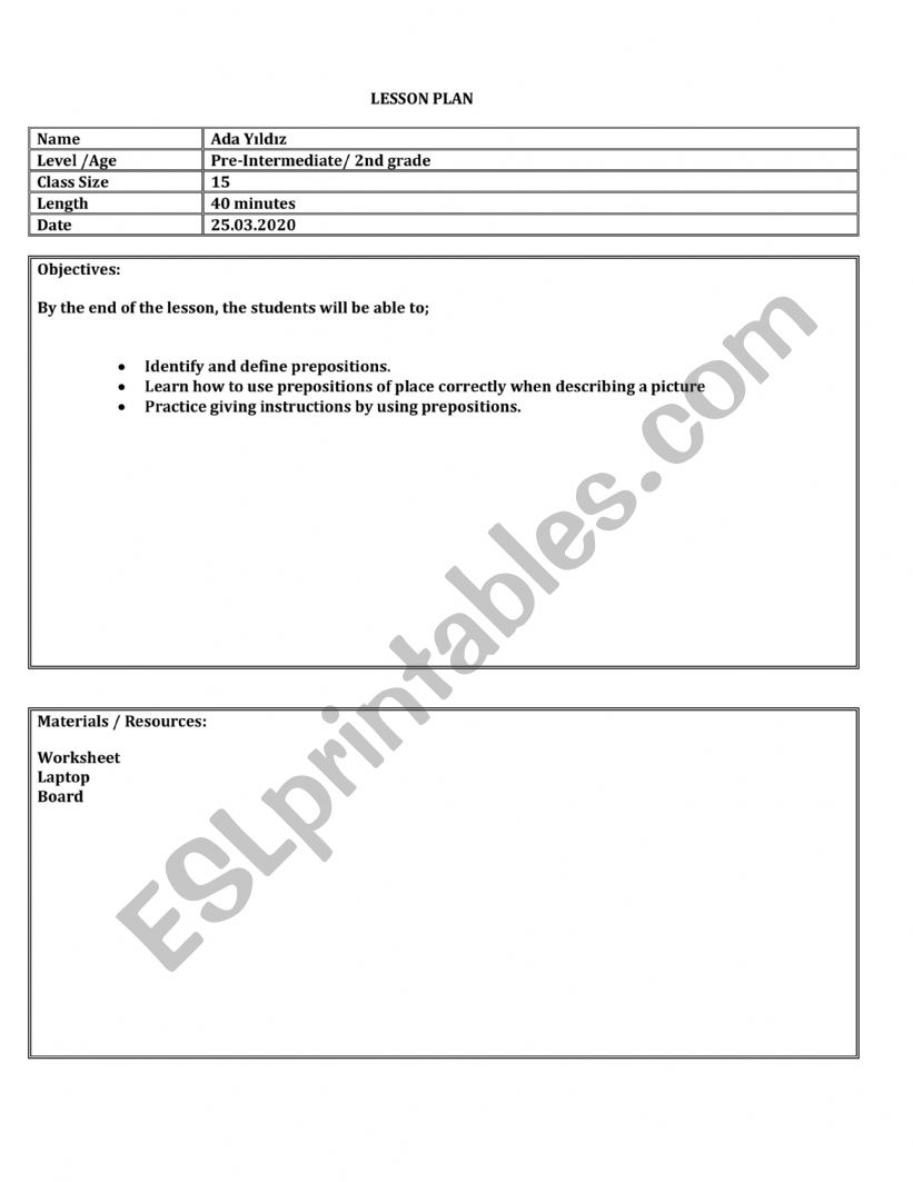 Grammar Lesson Plan worksheet