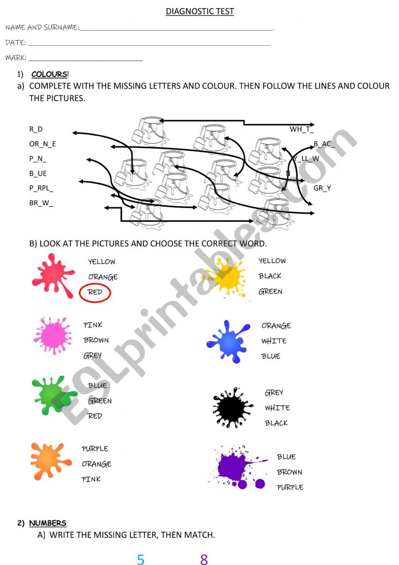 FIRST STEP DIAGNOSTIC TEST  worksheet