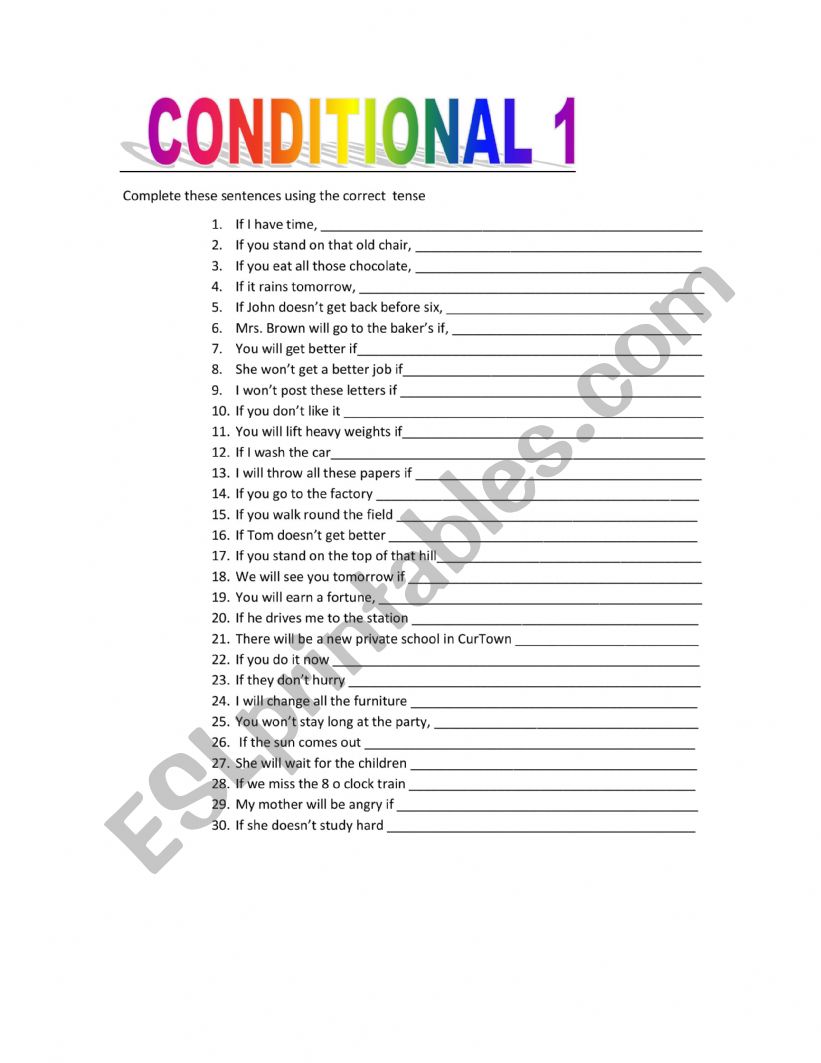 Conditional type 1 worksheet