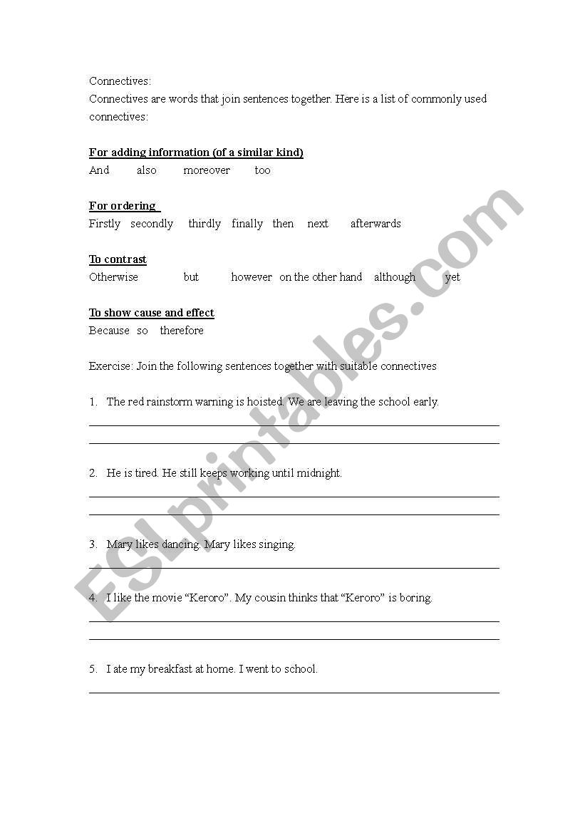 Connectives worksheet