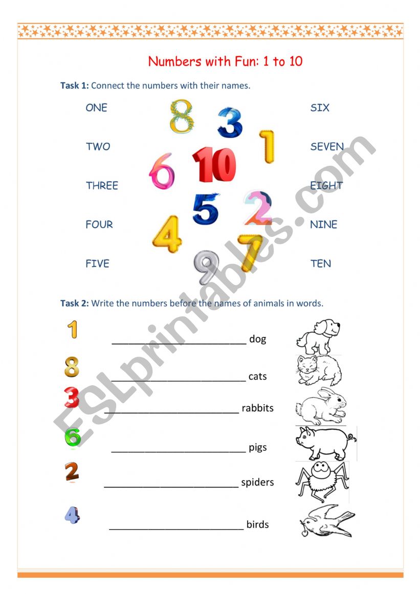 Numbers with Fun: 1 to 10 worksheet