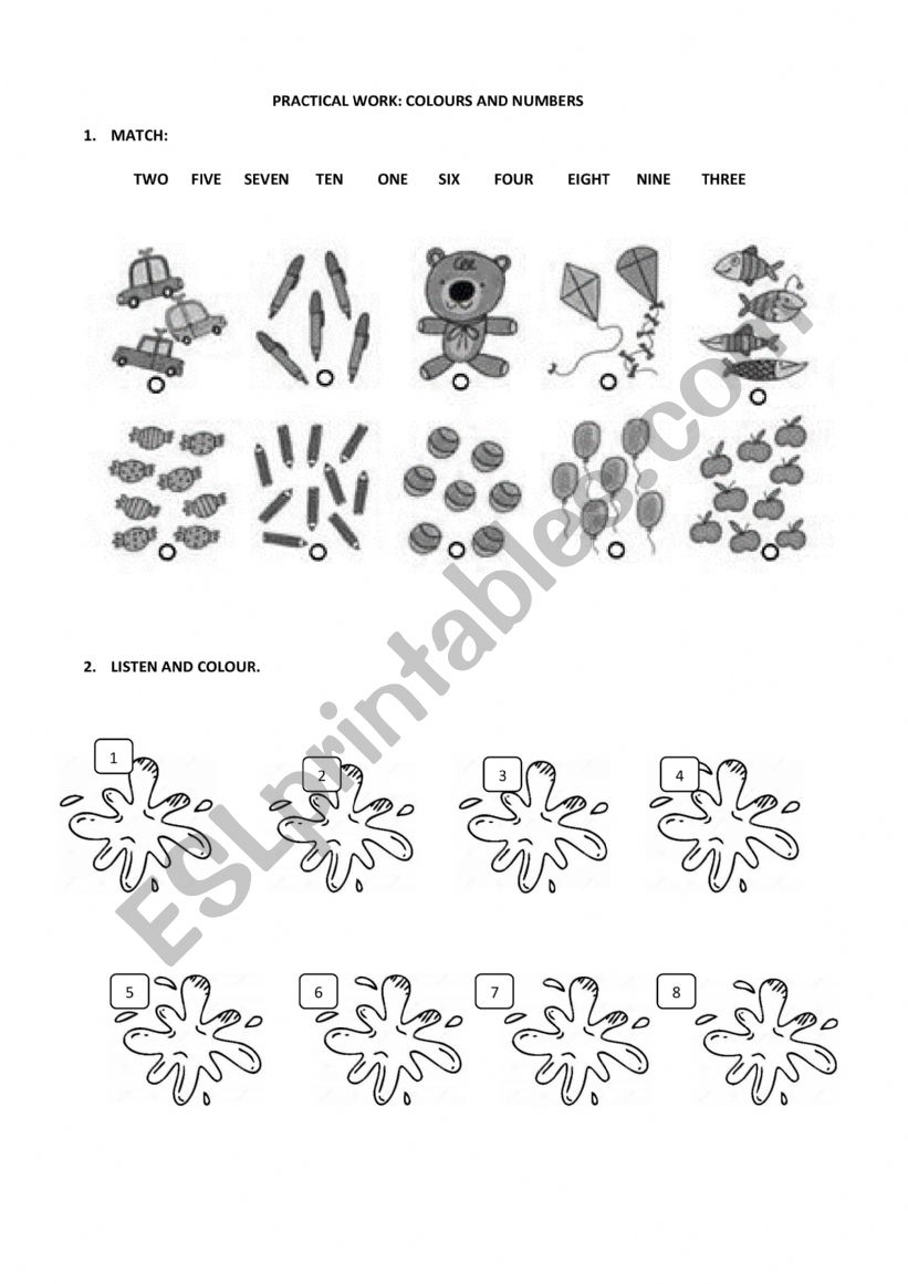 Numbers and colours worksheet