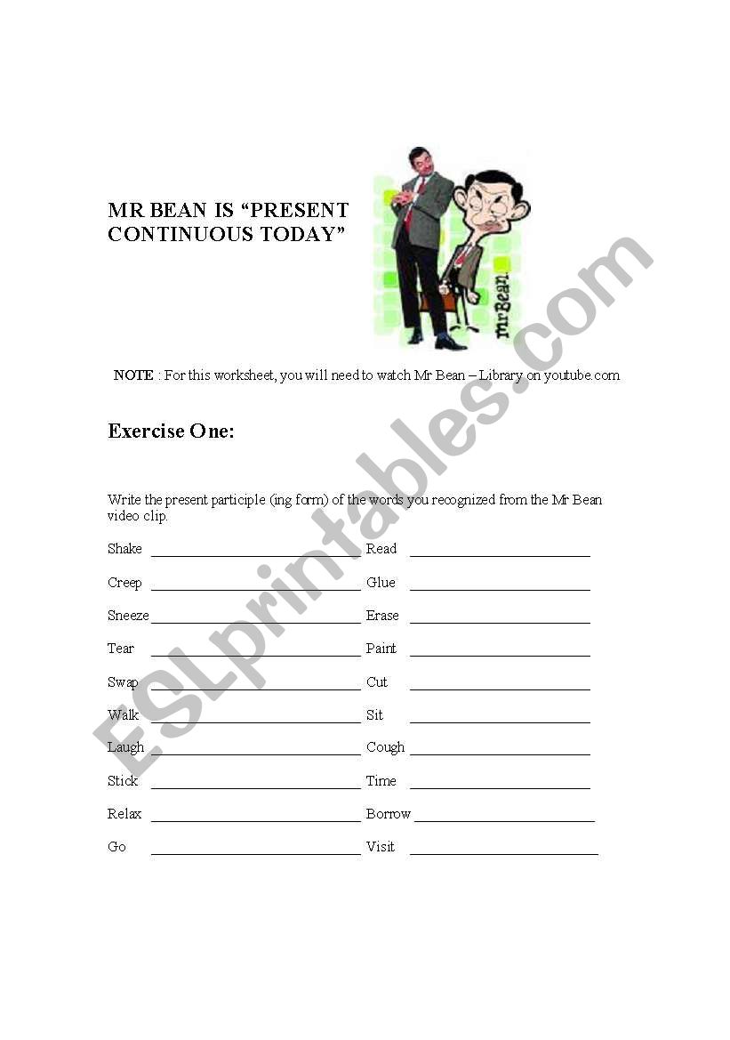 MR BEAN PRESENT CONTINUOUS worksheet