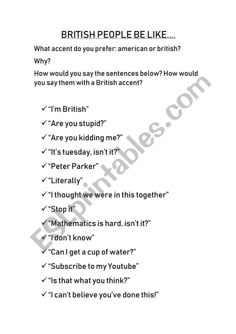 Accent: British x American worksheet