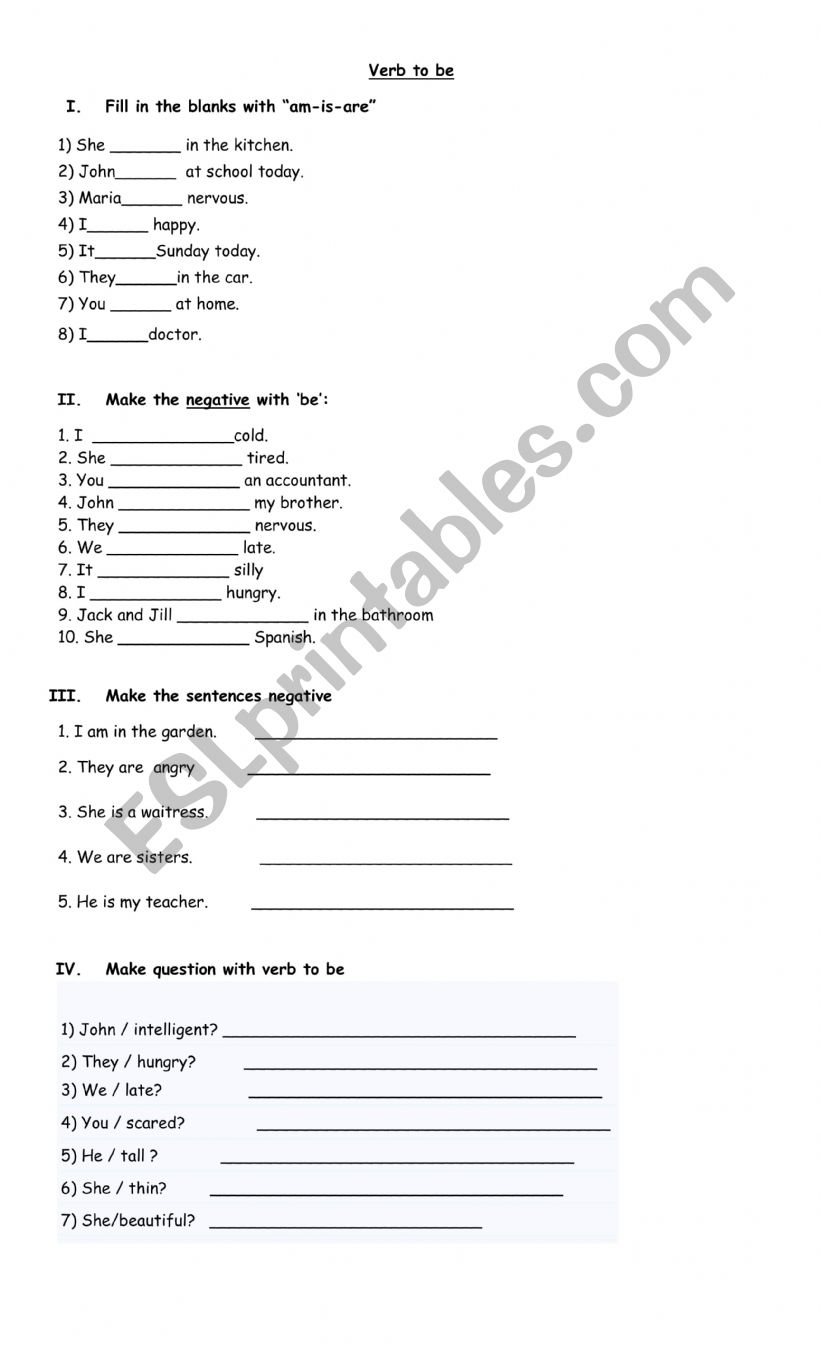 verb to be  worksheet