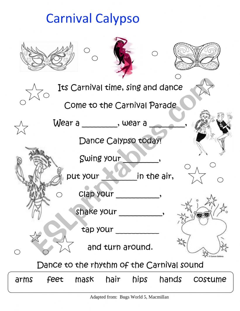 Carnival - Complete a song worksheet