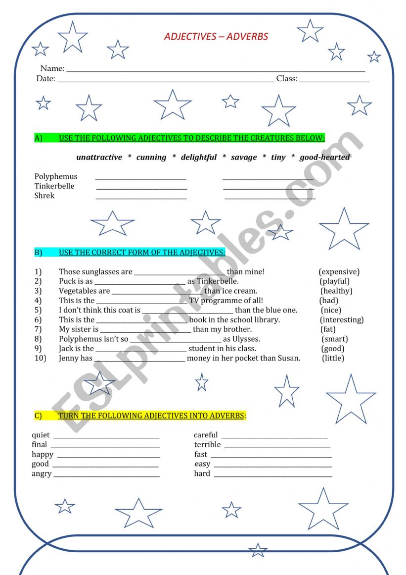 Adjectives & Adverbs Worksheet