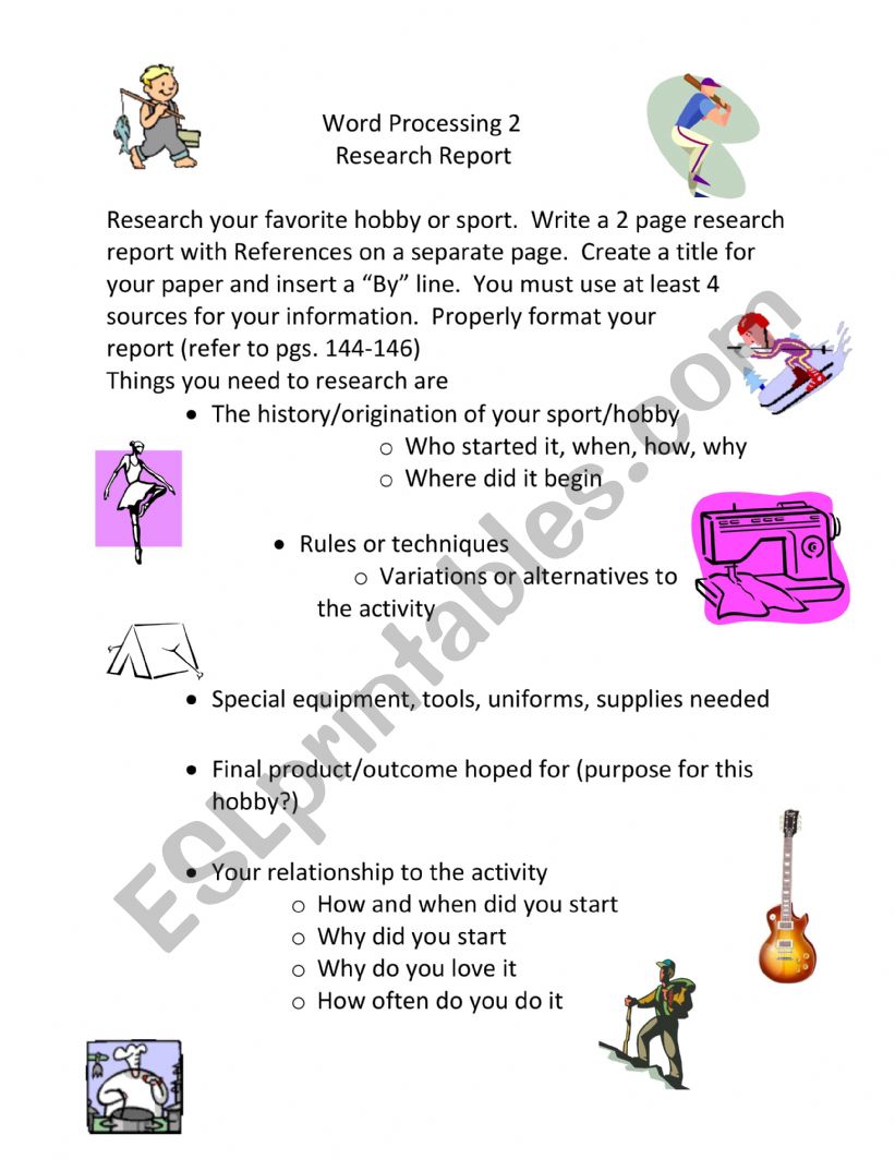 Hobby Research Report worksheet