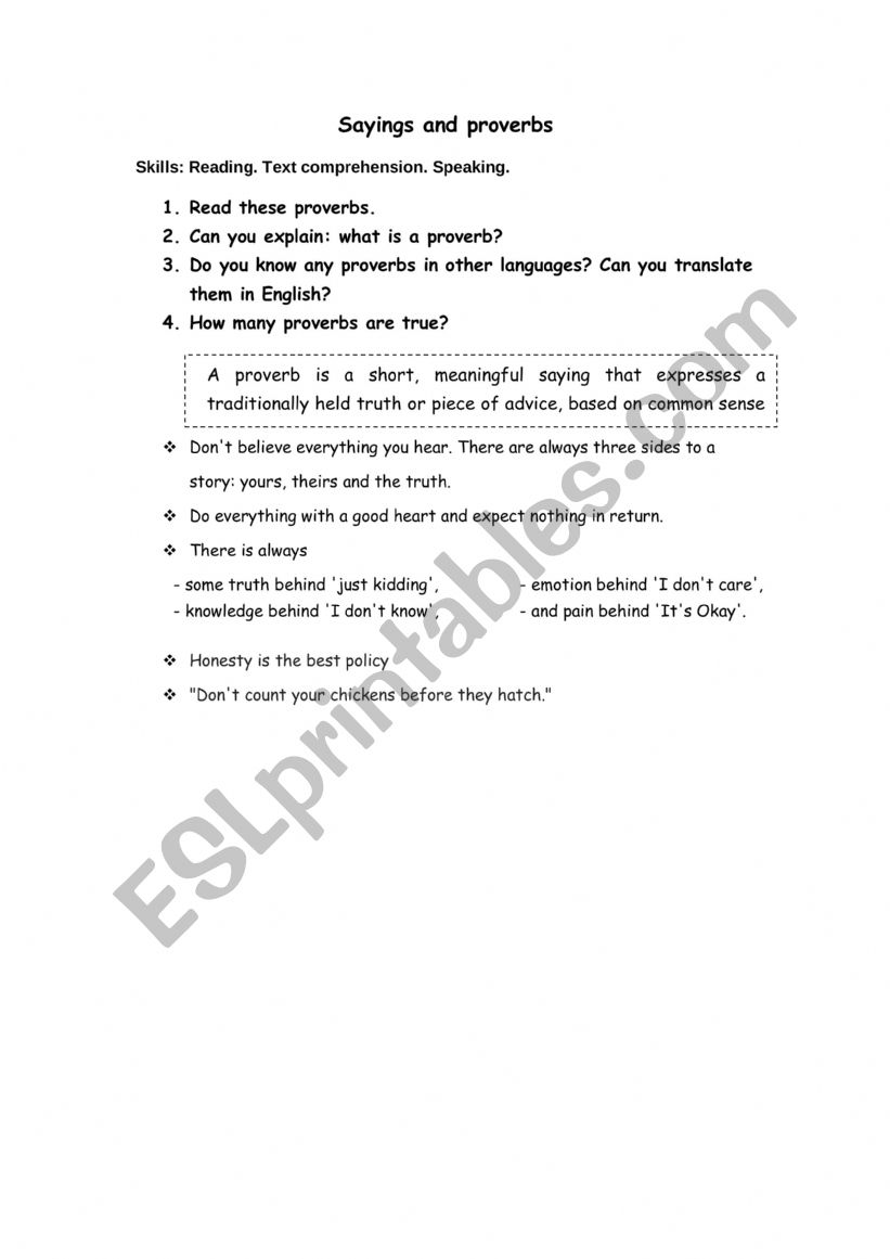 Sayings and Proverbs worksheet