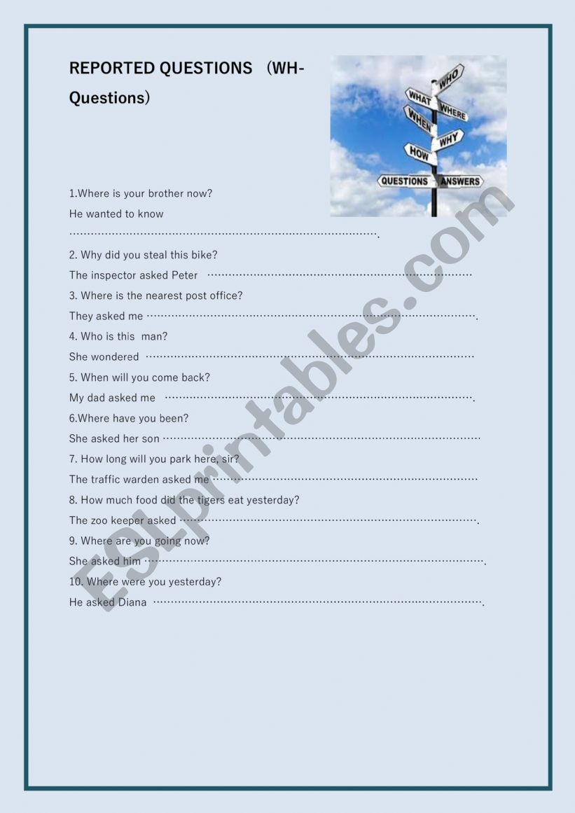 reported speech worksheet