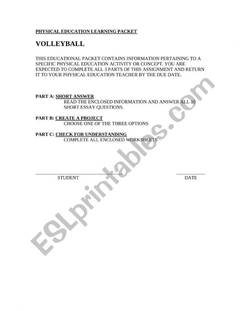 volleyball rules worksheet