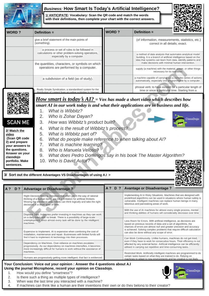 Business: How Smart Is Today’s Artificial Intelligence? - ESL worksheet ...