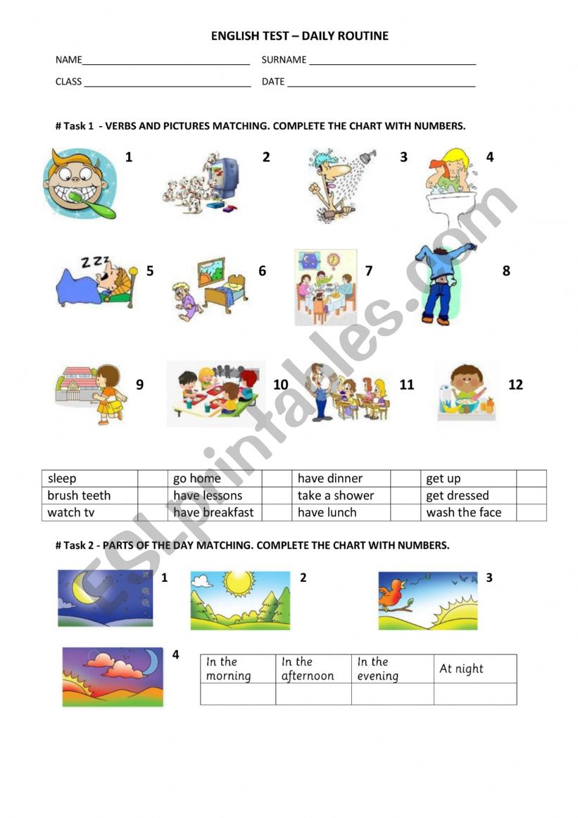 DAILY ROUTINES TEST worksheet