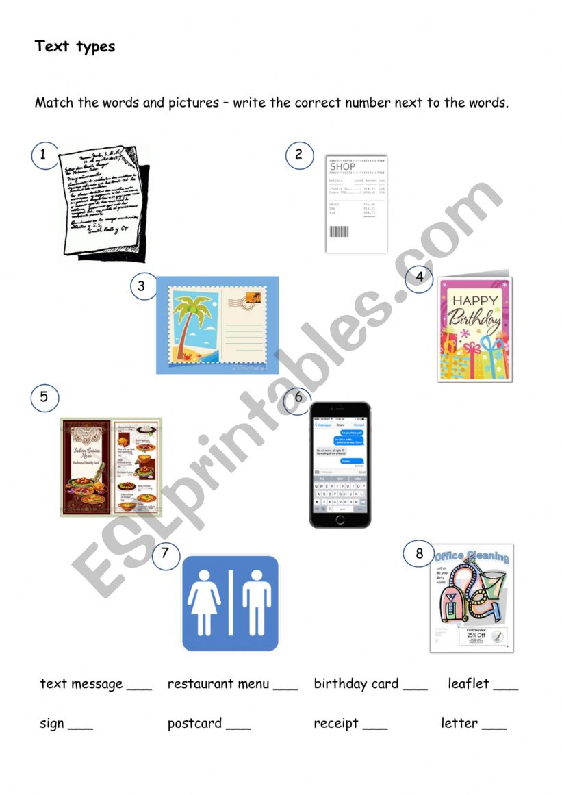 Text types  worksheet