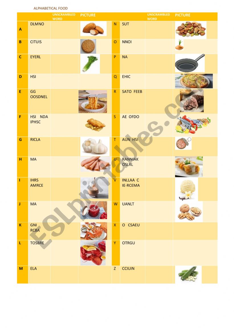 ALPHABET and FOOD! worksheet