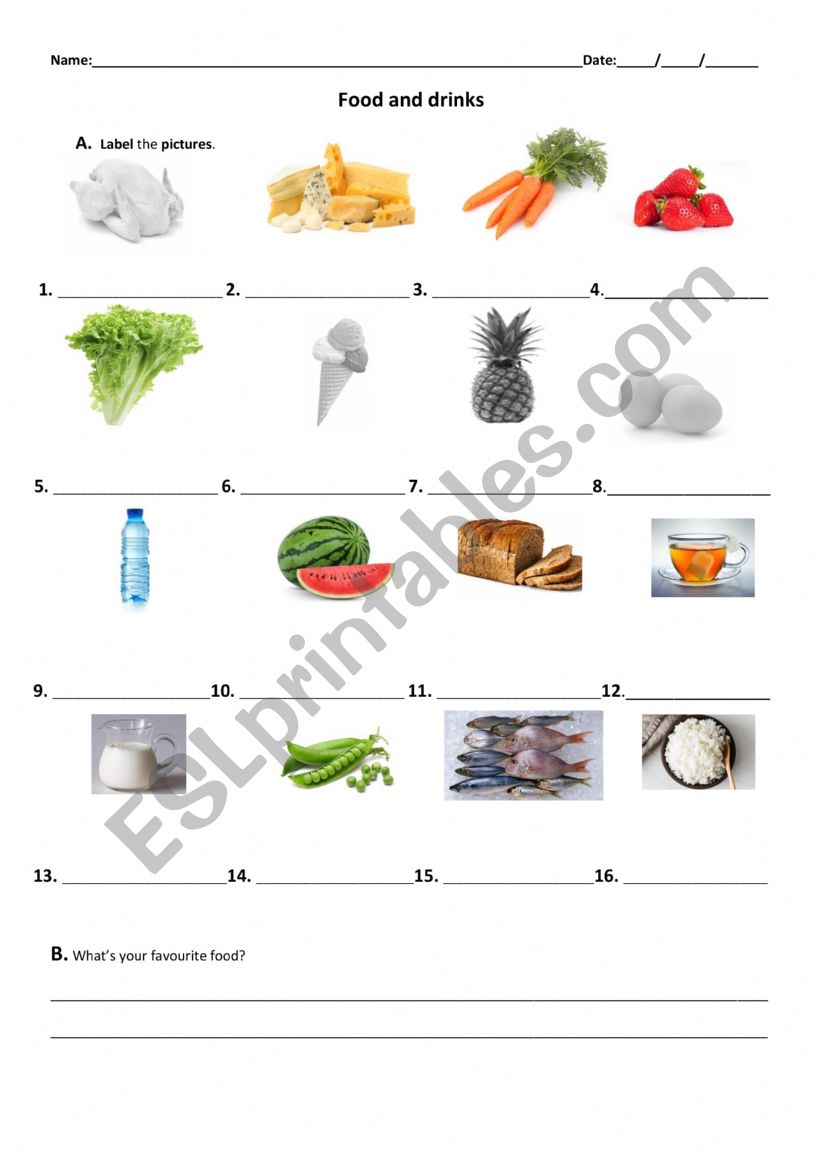 Food and drinks worksheet