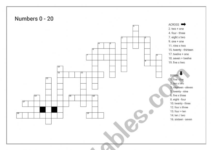 Numbers 0 to 20 worksheet