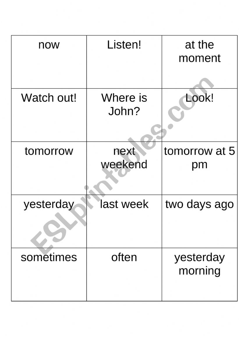 Tenses cards worksheet