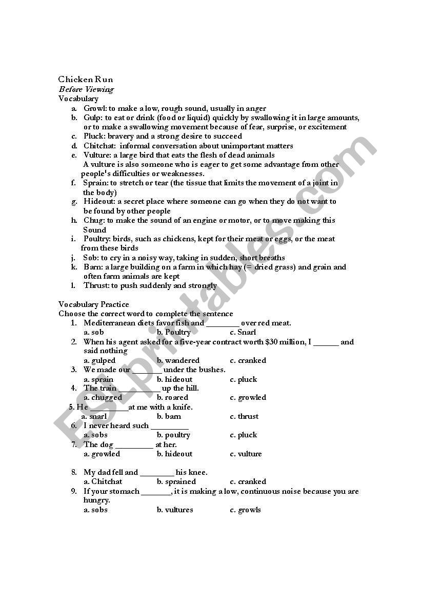 Chicken Run worksheet