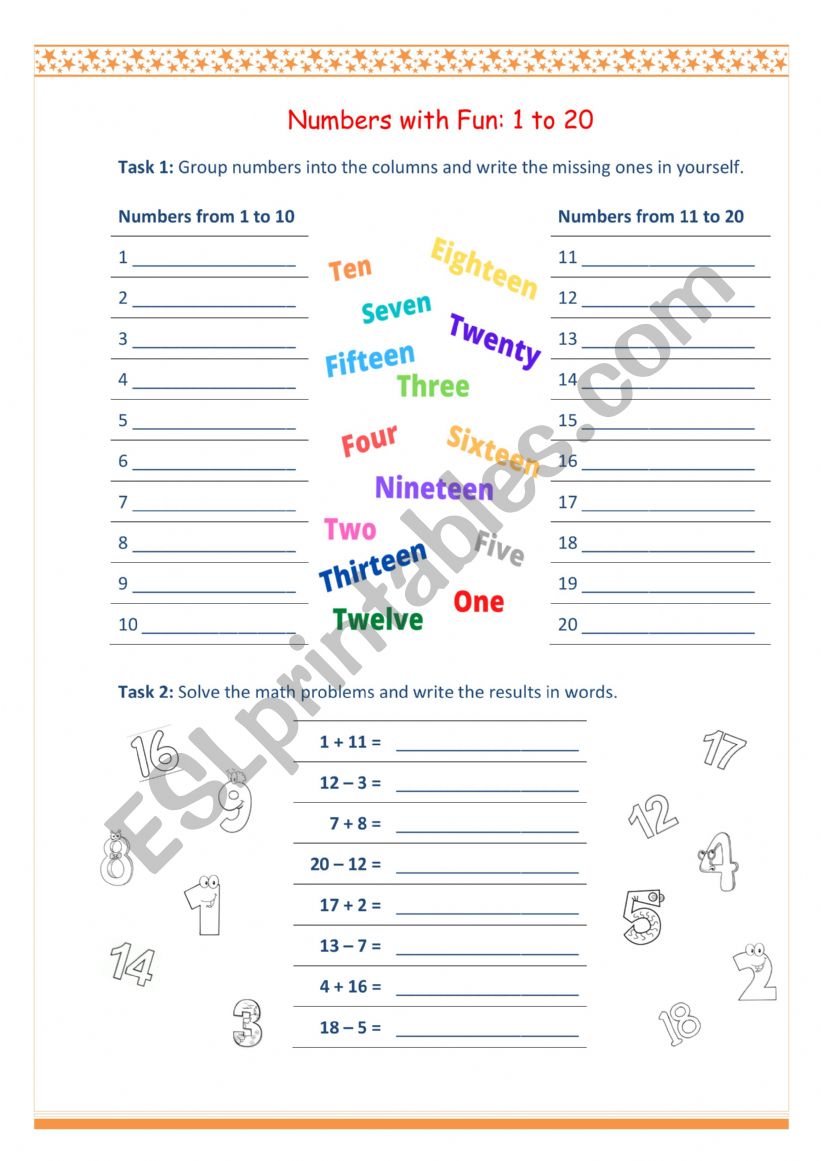 Numbers with Fun: 1 to 20 worksheet