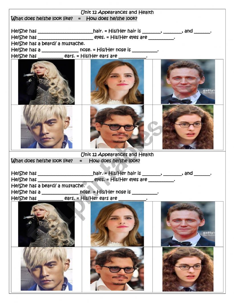 Appearances worksheet