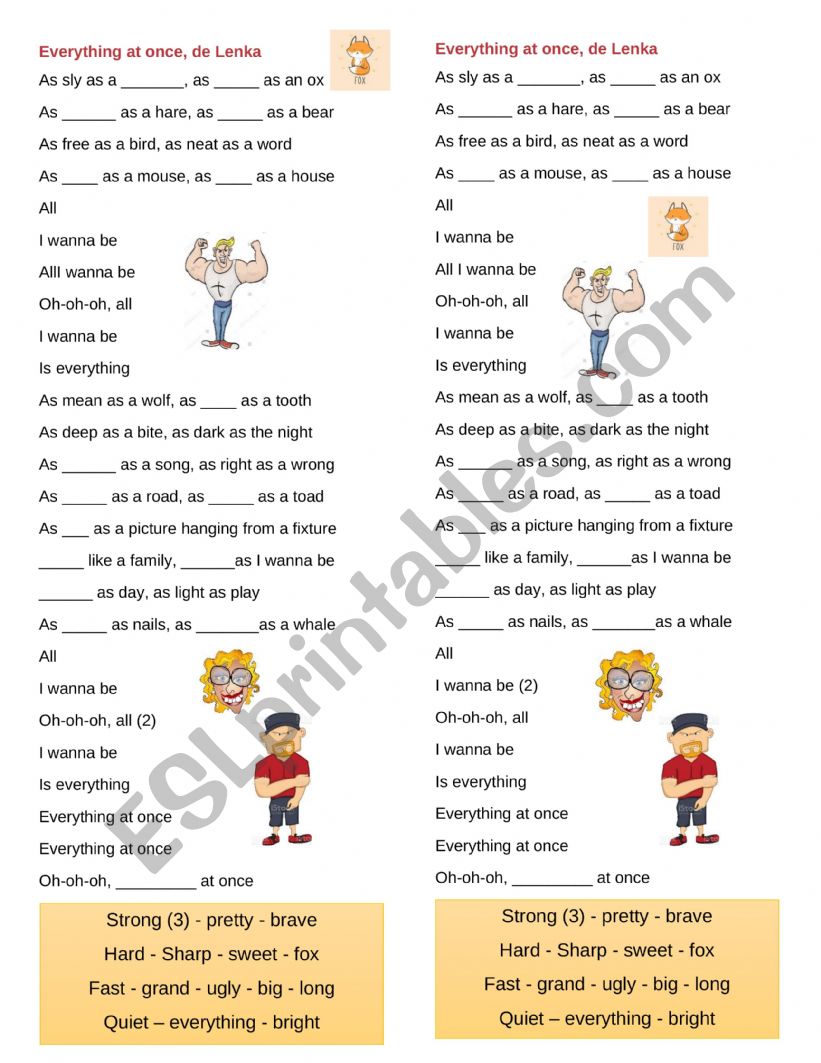 ADJECTIVES everything at once worksheet