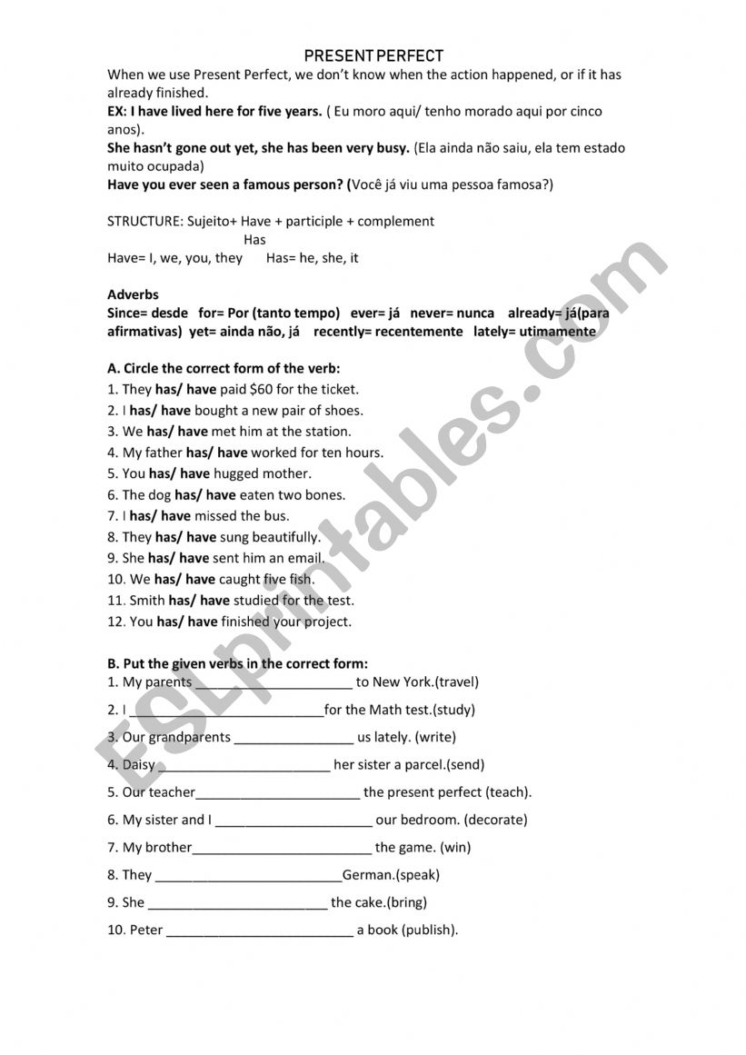 Present Perfect worksheet