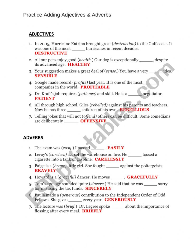 ADJECTIVES worksheet