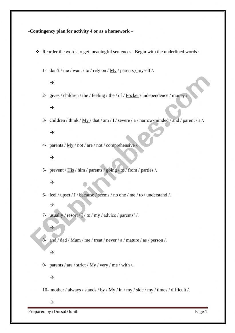 9th form UNIT 1 FAMILY LIFE worksheet