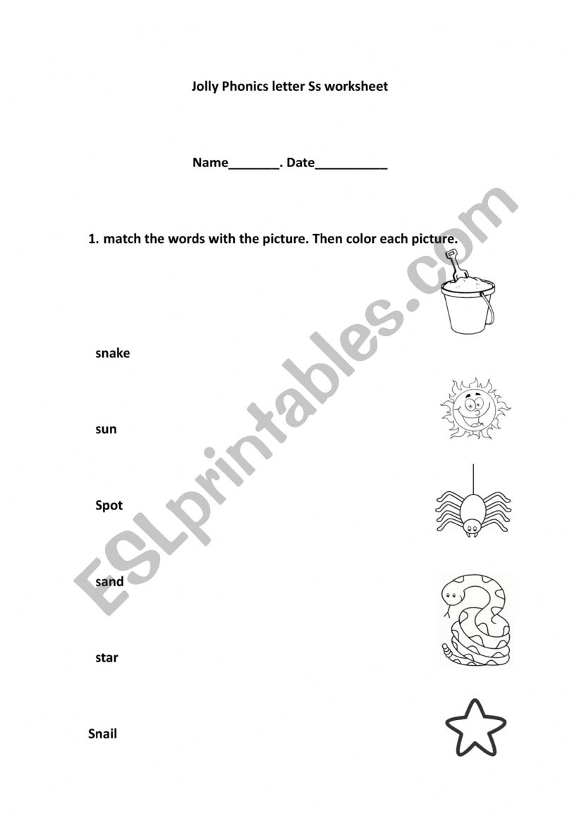 Jolly phonics letter S worksheet 