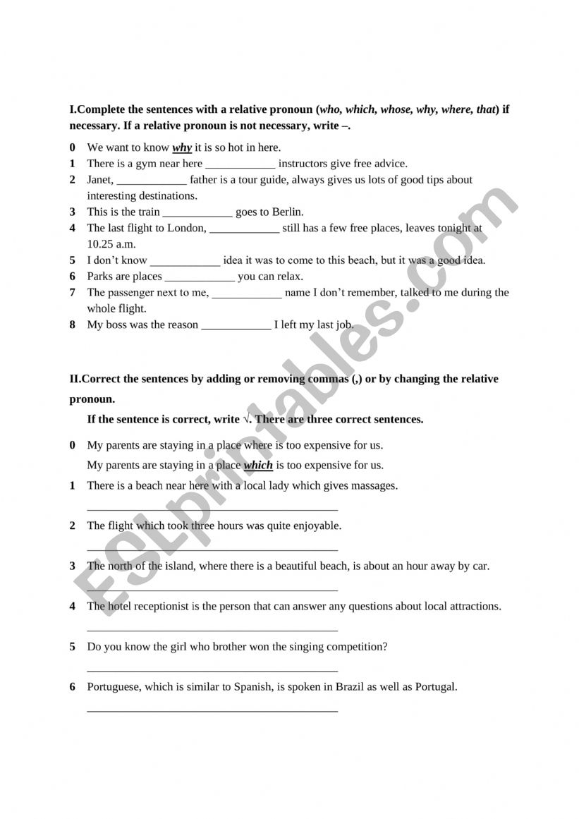 Relative clauses worksheet