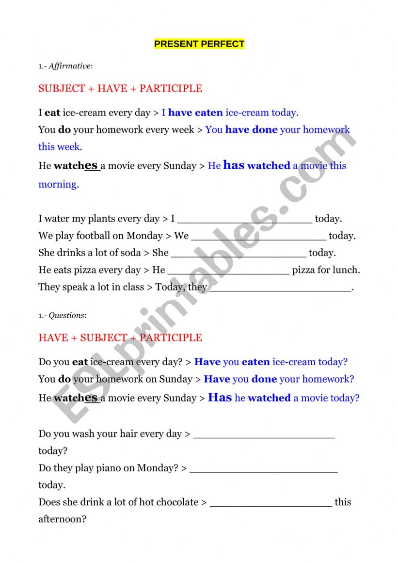 Present Perfect worksheet