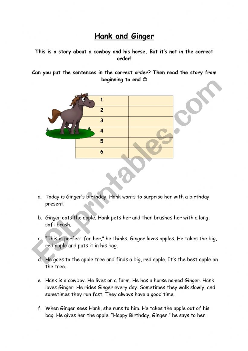 Storytime: Hank & Ginger worksheet