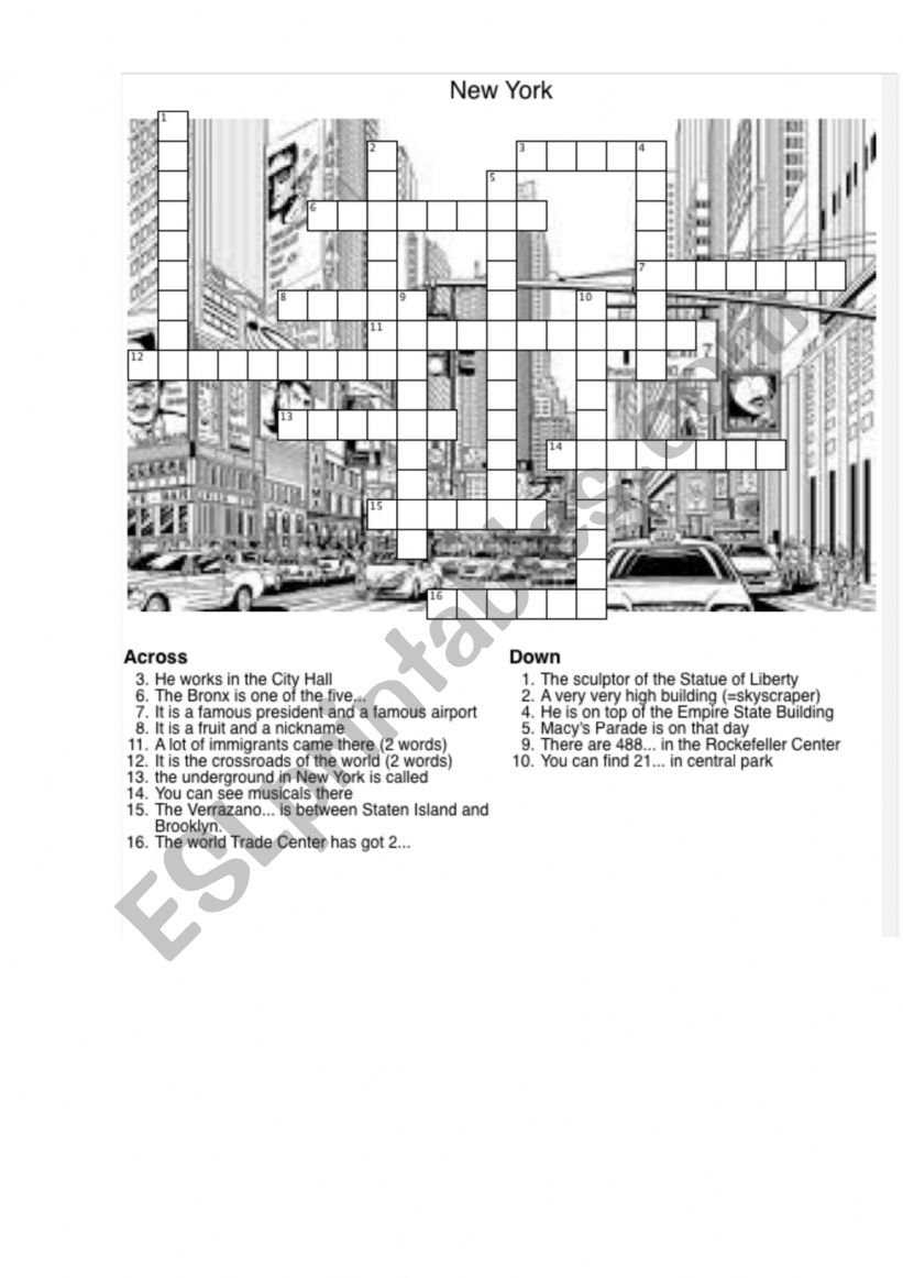 New York crossword worksheet