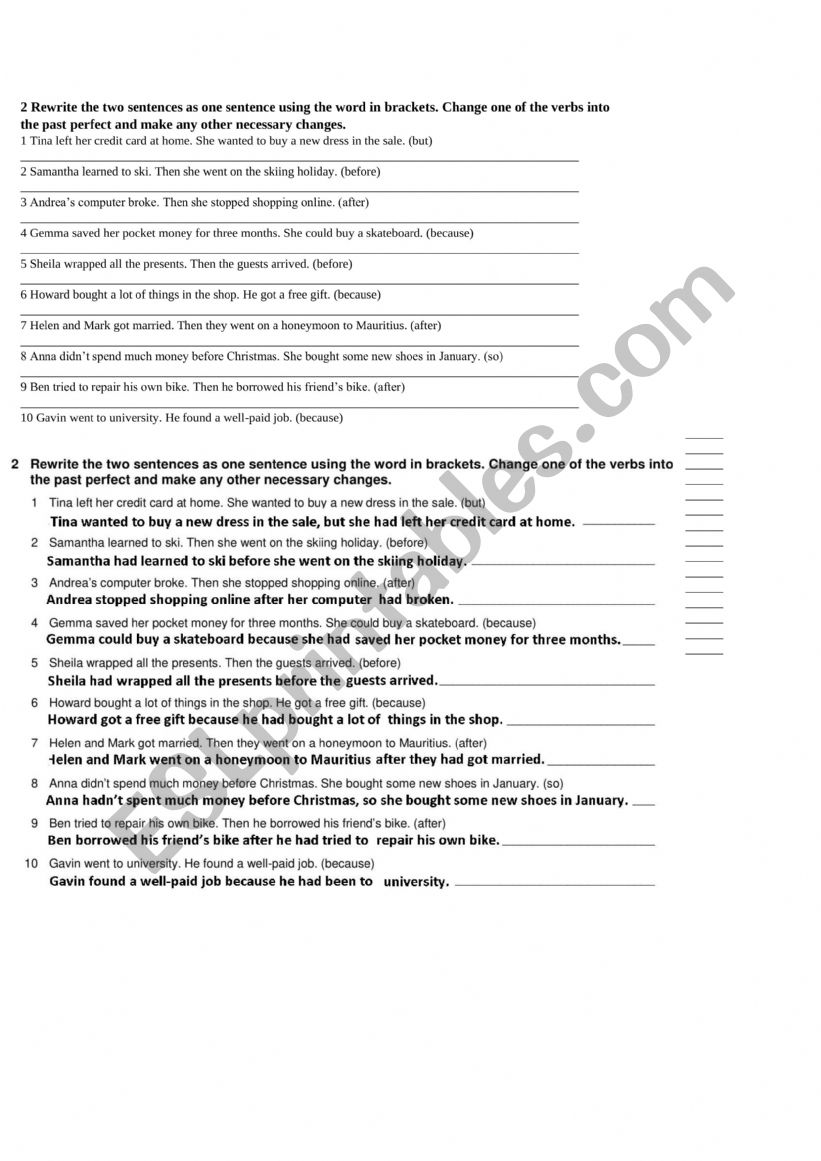 Past Simple vs Past Perfect worksheet