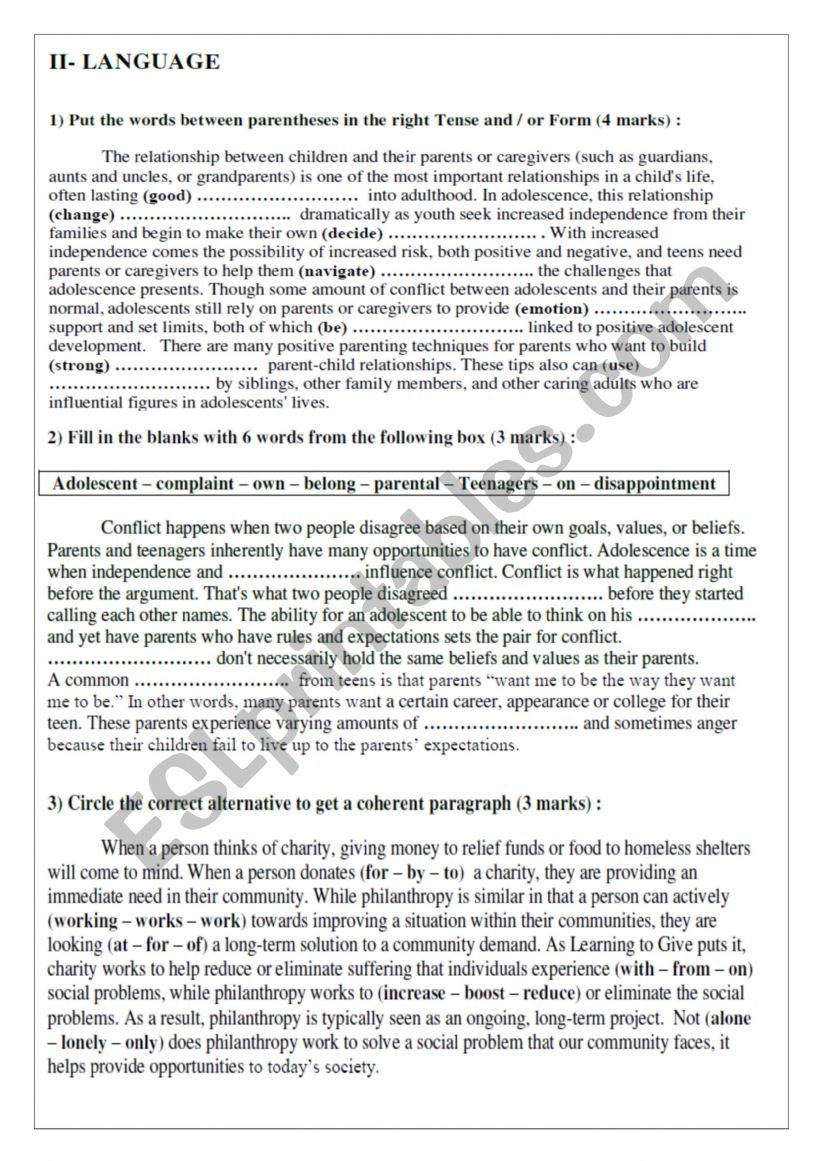 EXAM worksheet