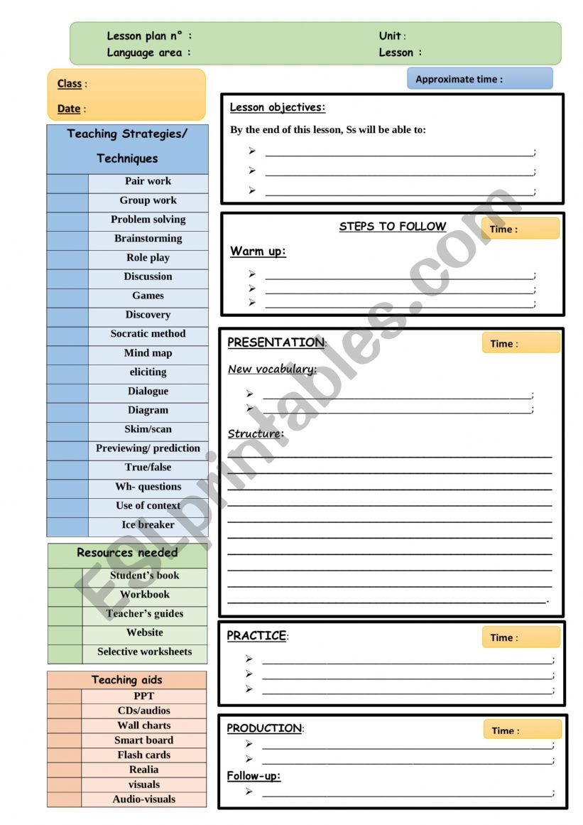 Lesson plan template worksheet