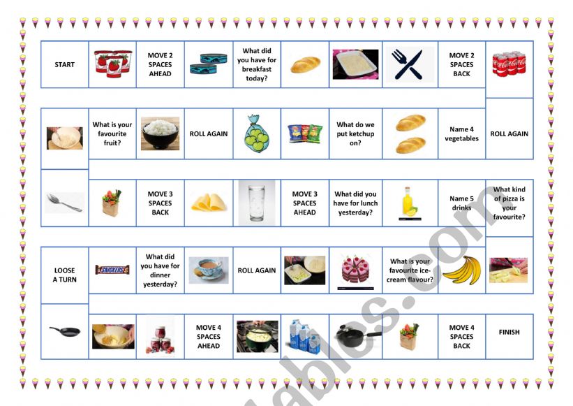 Food - board game worksheet