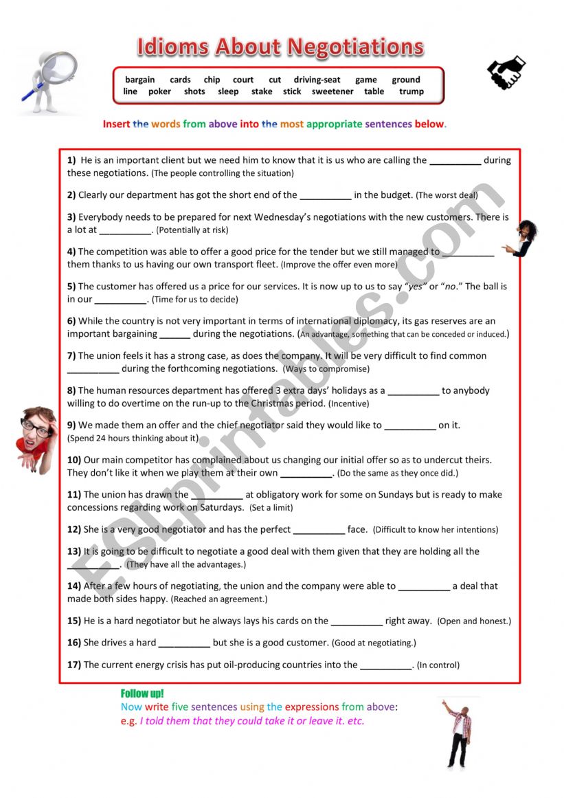 Idioms about Negotiating worksheet