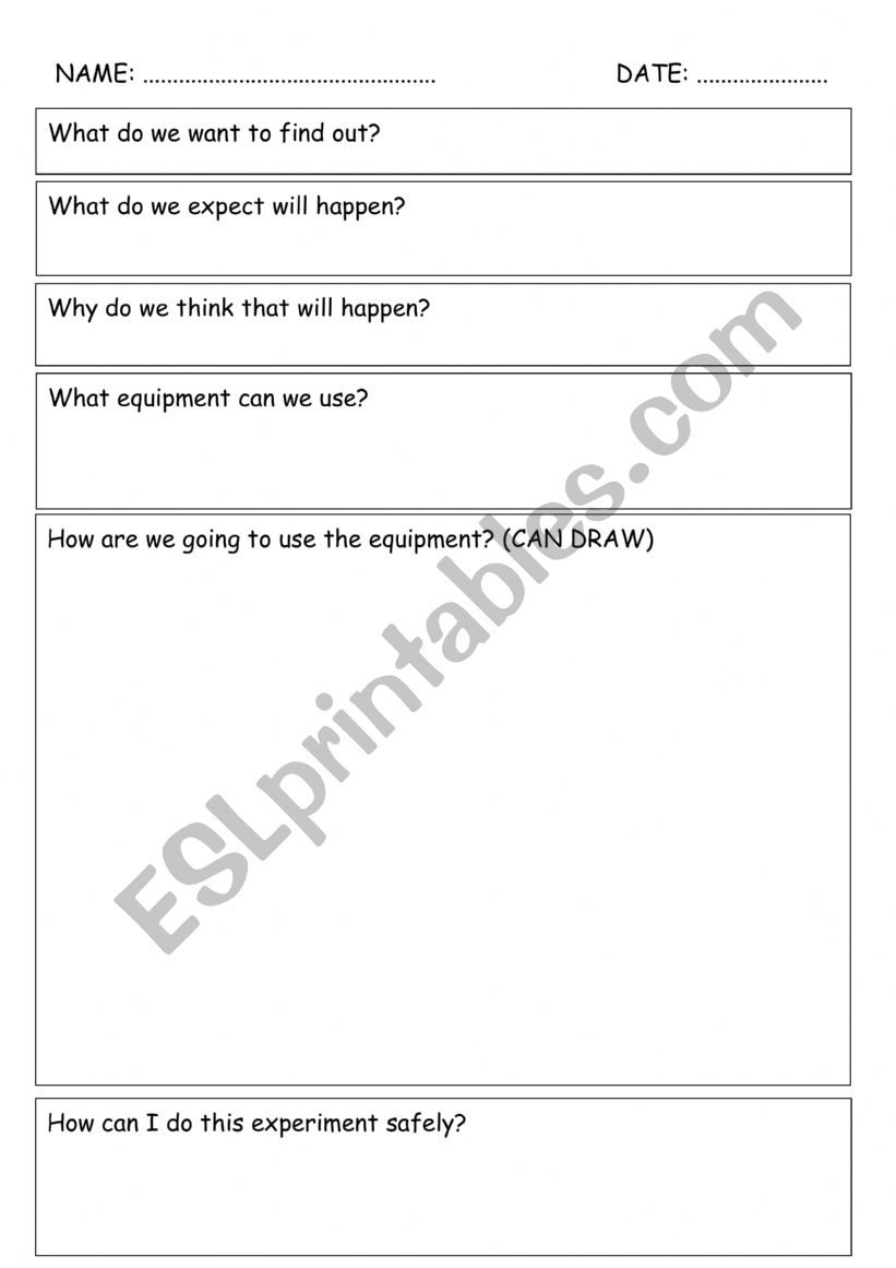 design experement worksheet