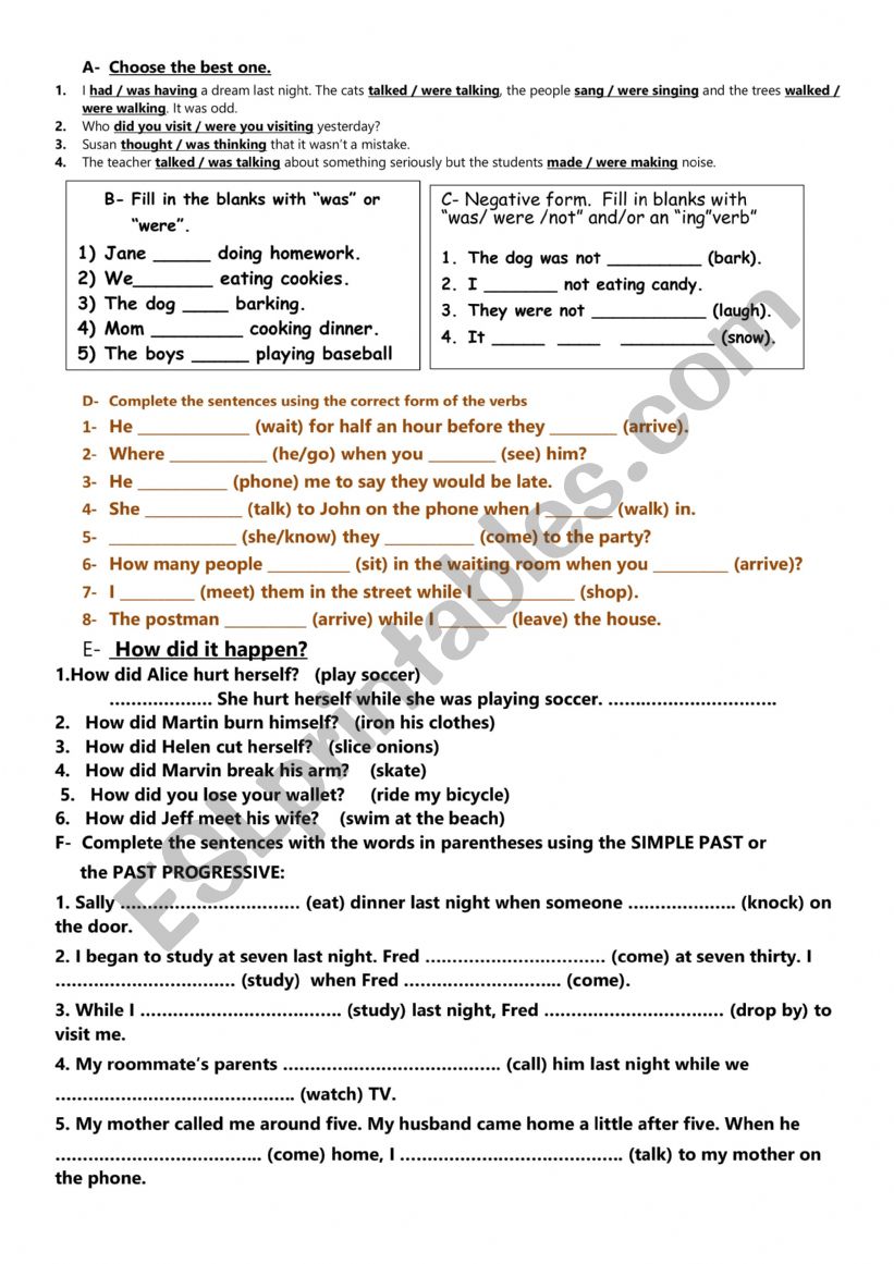 past continuous worksheet